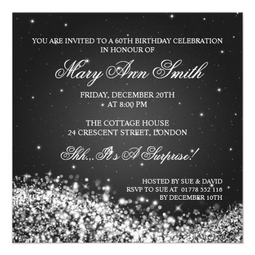 Elegant 60th Birthday Party Sparkling Wave Black Personalized Invite
