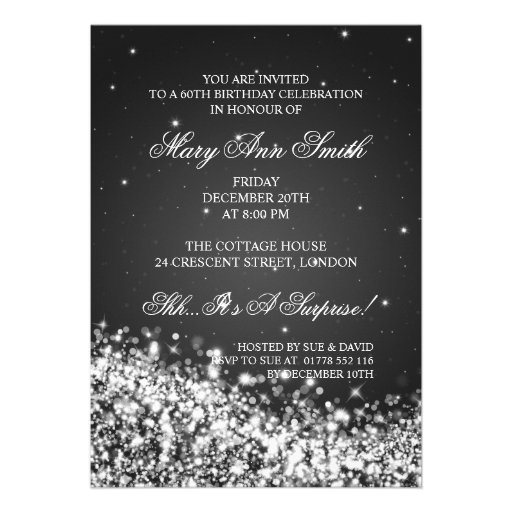 Elegant 60th Birthday Party Sparkling Wave Black Invite