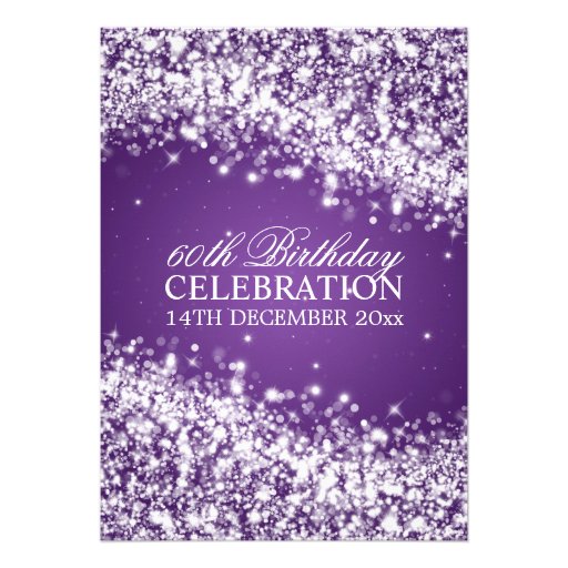 Elegant 60th Birthday Party Sparkling Wave Purple Custom Invites (front side)
