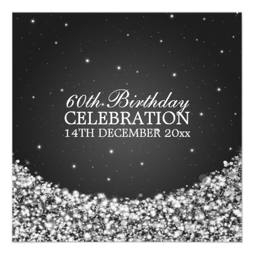 Elegant 60th Birthday Party Star Sparkle Black Invitation