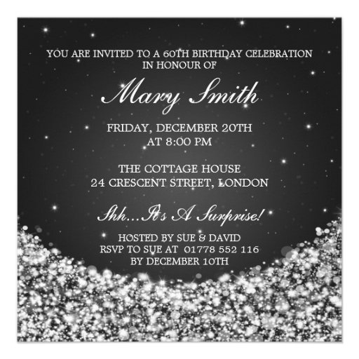 Elegant 60th Birthday Party Star Sparkle Black Invitation