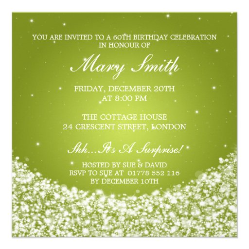 Elegant 60th Birthday Party Star Sparkle Lime Invitation