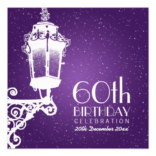 Elegant 60th Birthday Party Vintage Lamp Purple Custom Invite (front side)