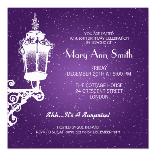 Elegant 60th Birthday Party Vintage Lamp Purple Custom Invite