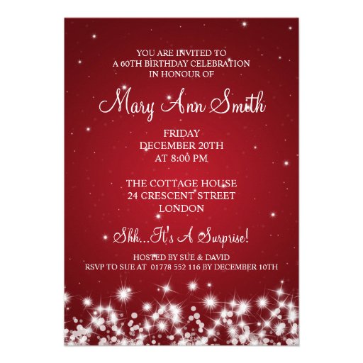Elegant 60th Birthday Party Winter Sparkle Red Custom Invitations