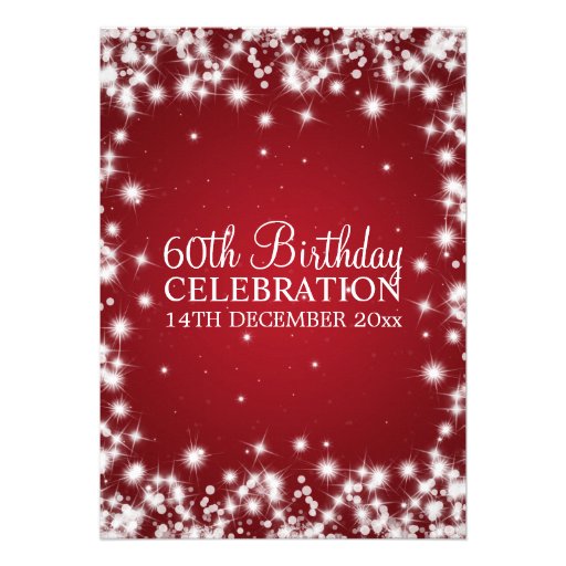 Elegant 60th Birthday Party Winter Sparkle Red Custom Invitations (front side)