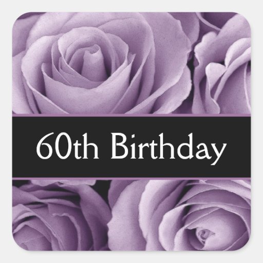 Elegant 60th Birthday Purple Roses Square Sticker Zazzle