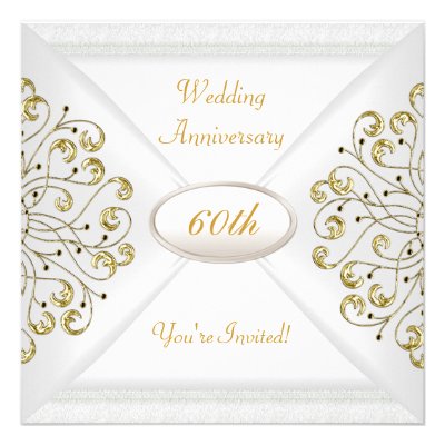 Elegant  60th Wedding Anniversary White Gold Invitations