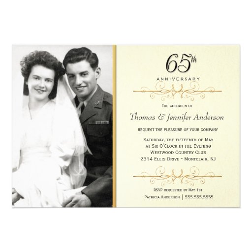 Elegant 65th Anniversary Invitations with Photo