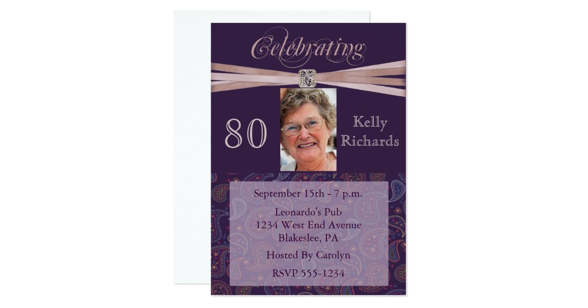 Elegant 80th Birthday Party Photo Invitations | Zazzle