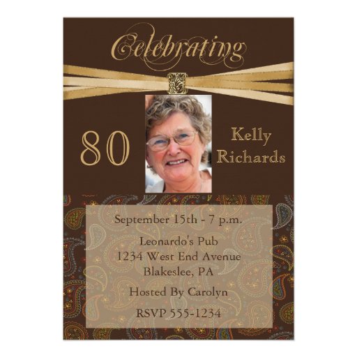 Elegant 80th Birthday Party  Photo Invitations (front side)