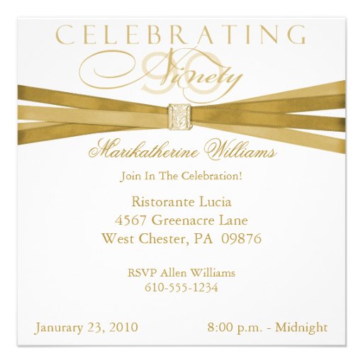 Elegant 90th Birthday Party Invitations (front side)