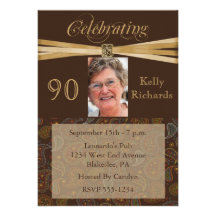 Elegant 90th Birthday Party  Photo Invitations