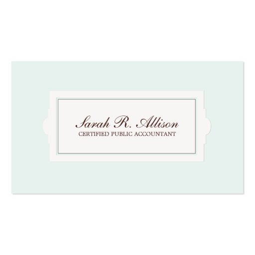Elegant Accountant Plaque Style Light Blue Business Card (front side)