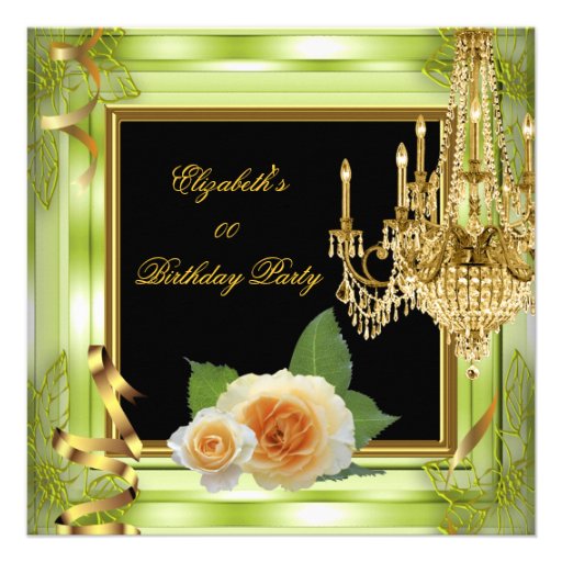 Elegant Add Age Birthday Green Gold Roses Custom Invite
