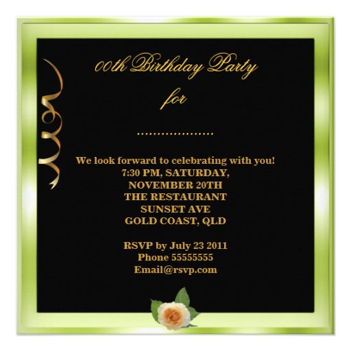 Elegant Add Age Birthday Green Gold Roses Custom Invite