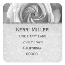 Elegant Address Square Label SILVER GRAY Rose Sticker