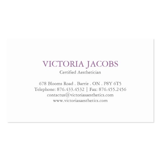 Elegant Aesthetician Business Card (back side)