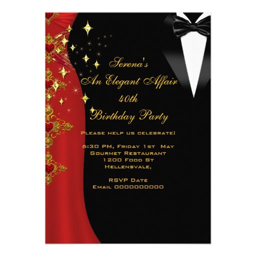 Elegant Affair Red Dress Black Tie Gold Birthday Cards