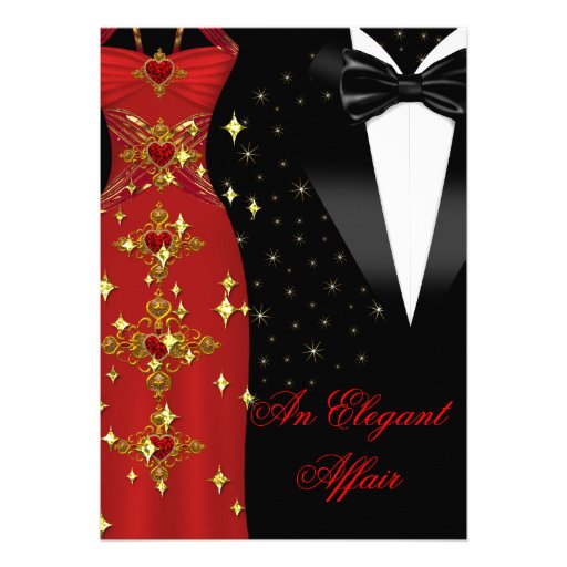 Elegant Affair Red Dress Black Tie Gold Birthday Cards