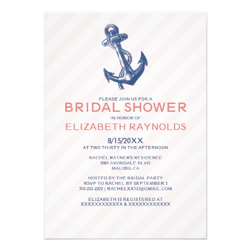 Elegant Anchor Nautical Bridal Shower Invitations