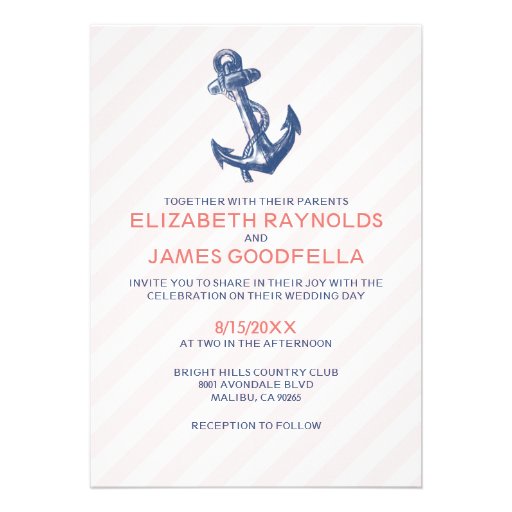 Elegant Anchor Nautical Wedding Invitations Card | Zazzle