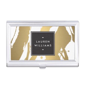 Elegant and Abstract Gold Brushstrokes Card Case Business Card Cases