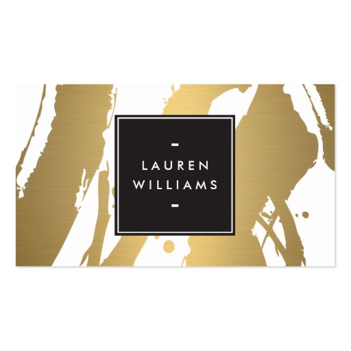 Elegant and Abstract Gold Brushstrokes II Business Card (front side)