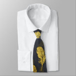 Elegant And Chic Black And Gold Feather Pattern Neck Tie