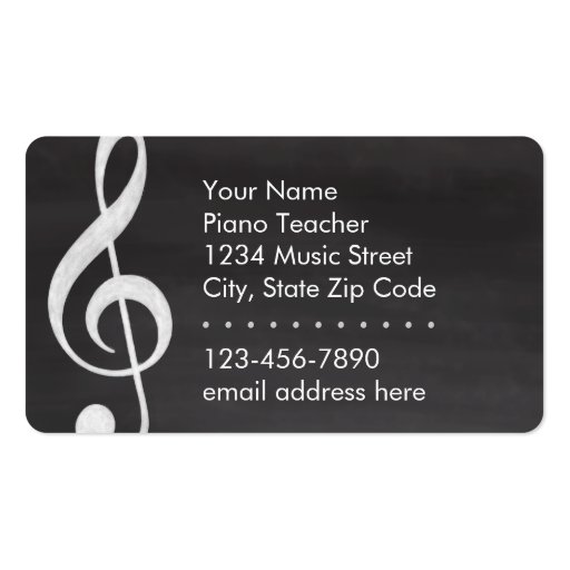 Elegant and Modern Chalkboard Piano Teacher Business Card Templates (back side)