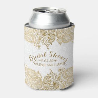 Elegant And White Paisley Lace Can Cooler