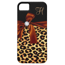Elegant Animal Print Faux Diamond Monogrammed iPhone 5 Covers