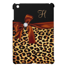 Elegant Animal Print Faux Diamond Monogrammed iPad Mini Covers
