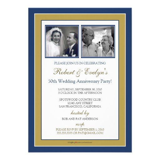 Elegant Anniversary Party Invitation (blue/gold)