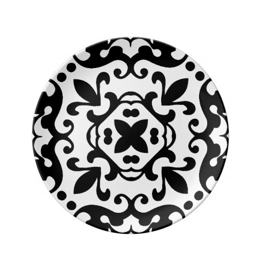 Elegant Antique Damask Black and White Pattern Porcelain Plates Zazzle