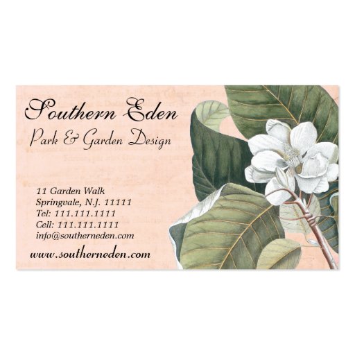 Elegant Antique Magnolia Engraving Business Card (front side)