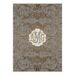 Elegant Antiqued Gold Baroque Custom Monogrammed Personalized Announcements
