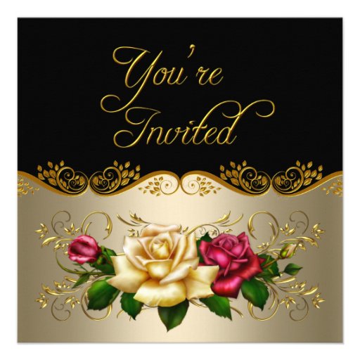 Elegant Any Event Party Coffee Gold Red Roses Announcement