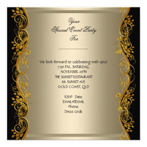 Elegant Any Event Party Coffee Gold Red Roses Announcement