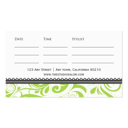Elegant Appointment Business Card Lime (back side)