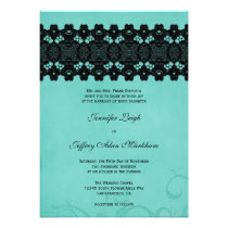 Elegant aqua and black lace wedding invitation