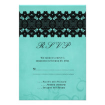 Elegant aqua and black lace wedding RSVP card Custom Announcements