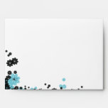 Elegant aqua + black flowers wedding envelope