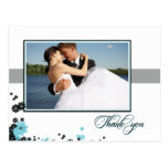 Elegant aqua + black flowers wedding thank you post cards