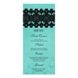 Elegant aqua black lace custom wedding food menu rack card template