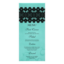 Elegant aqua black lace custom wedding food menu rack card template