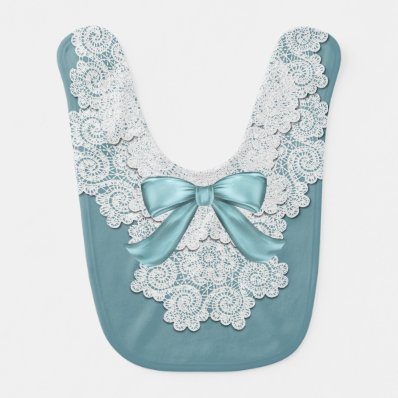 Elegant Aqua Blue and Lace Baby Bib
