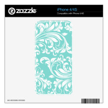 Elegant Aqua Blue and White Damask iPhone 4 Skin