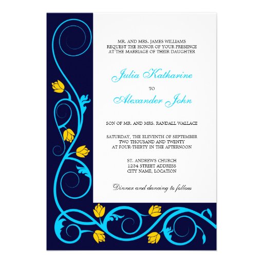 Elegant Aqua Blue and Yellow Swirls Invitation