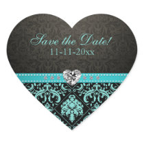 Elegant Aqua Blue / Black Damask "Save the Date" Sticker